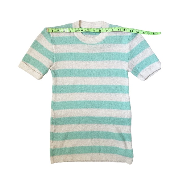 Vintage 80s light green and white striped tee - Picture 5 of 7
